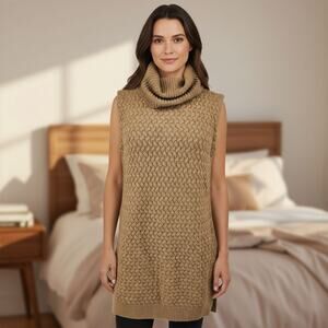 Bailey 44 Knit Tunic – Camel Sleeveless Sweater with Side Zipper & Cowl Neck